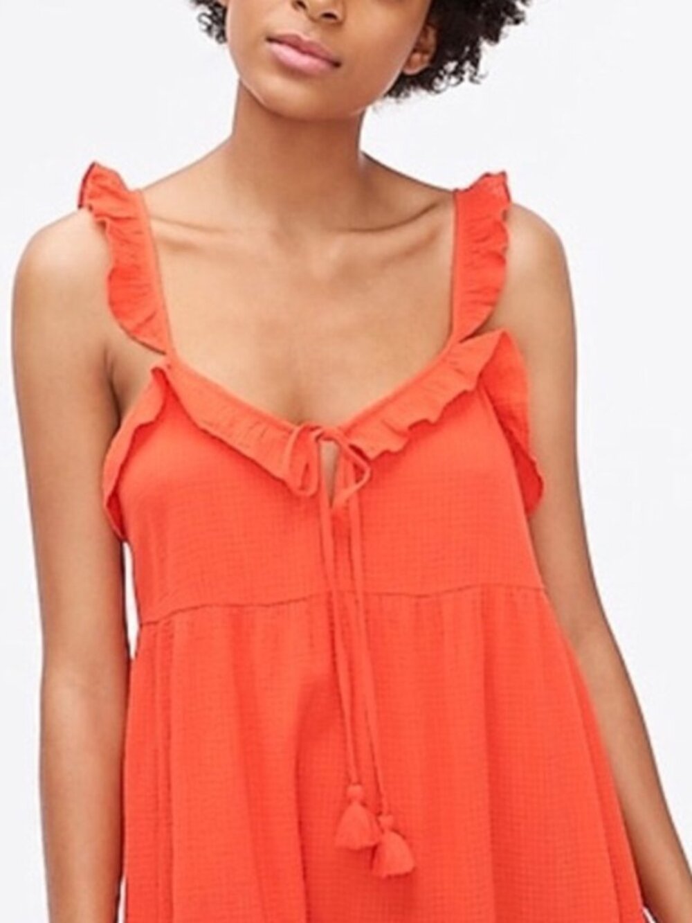 J. Crew Tiered Ruffle Maxi Dress M Crinkle Gauze 100% Cotton Red Orange $128 - Picture 2 of 16